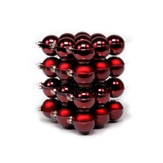 Set 36 globuri sticla, rosii, 3 cm