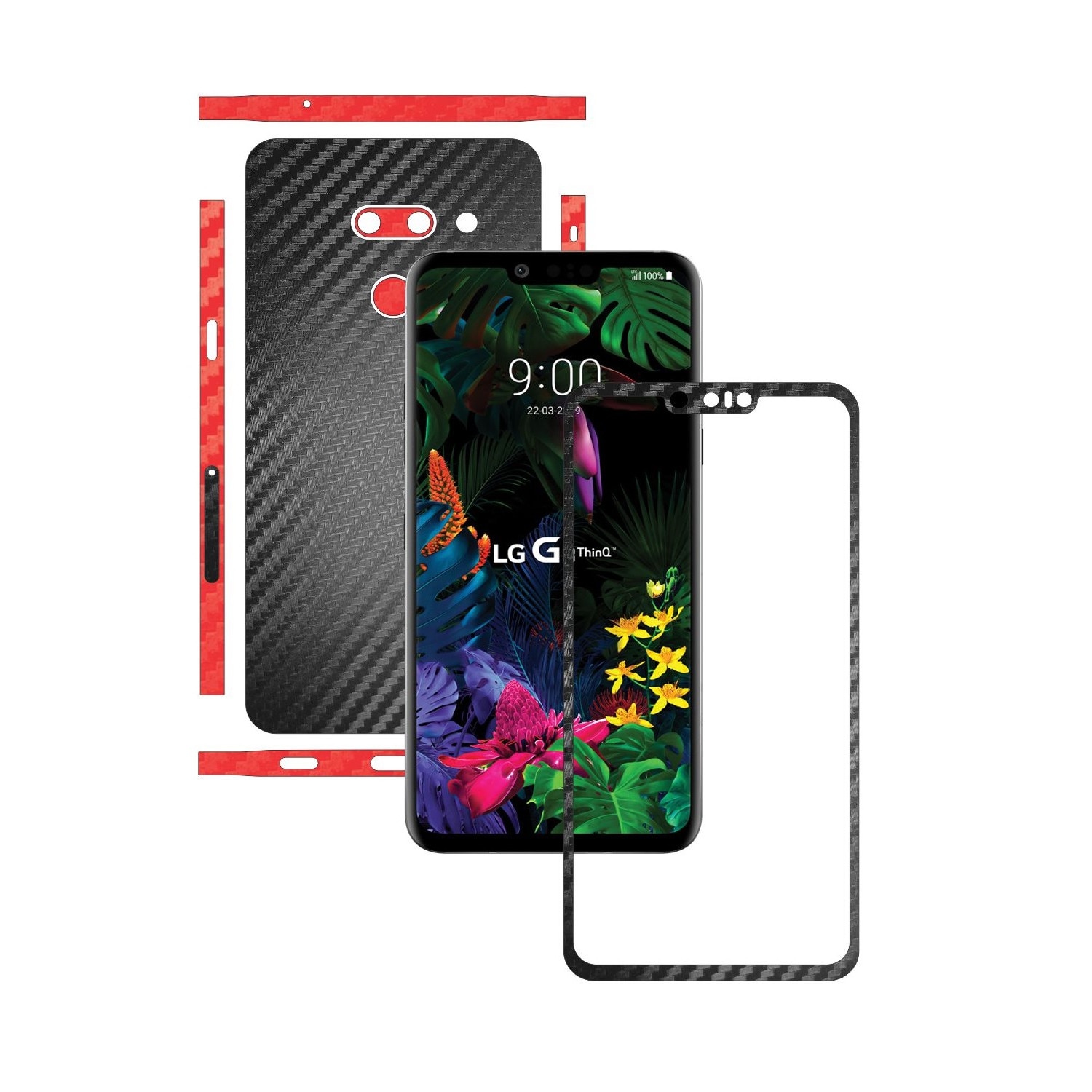 Folie Protectie Carbon Skinz pentru LG G8 ThinQ - Carbon Two Tone Negru / Rosu, Skin Adeziv Full Body Cover pentru Rama Ecran, Carcasa Spate si Laterale