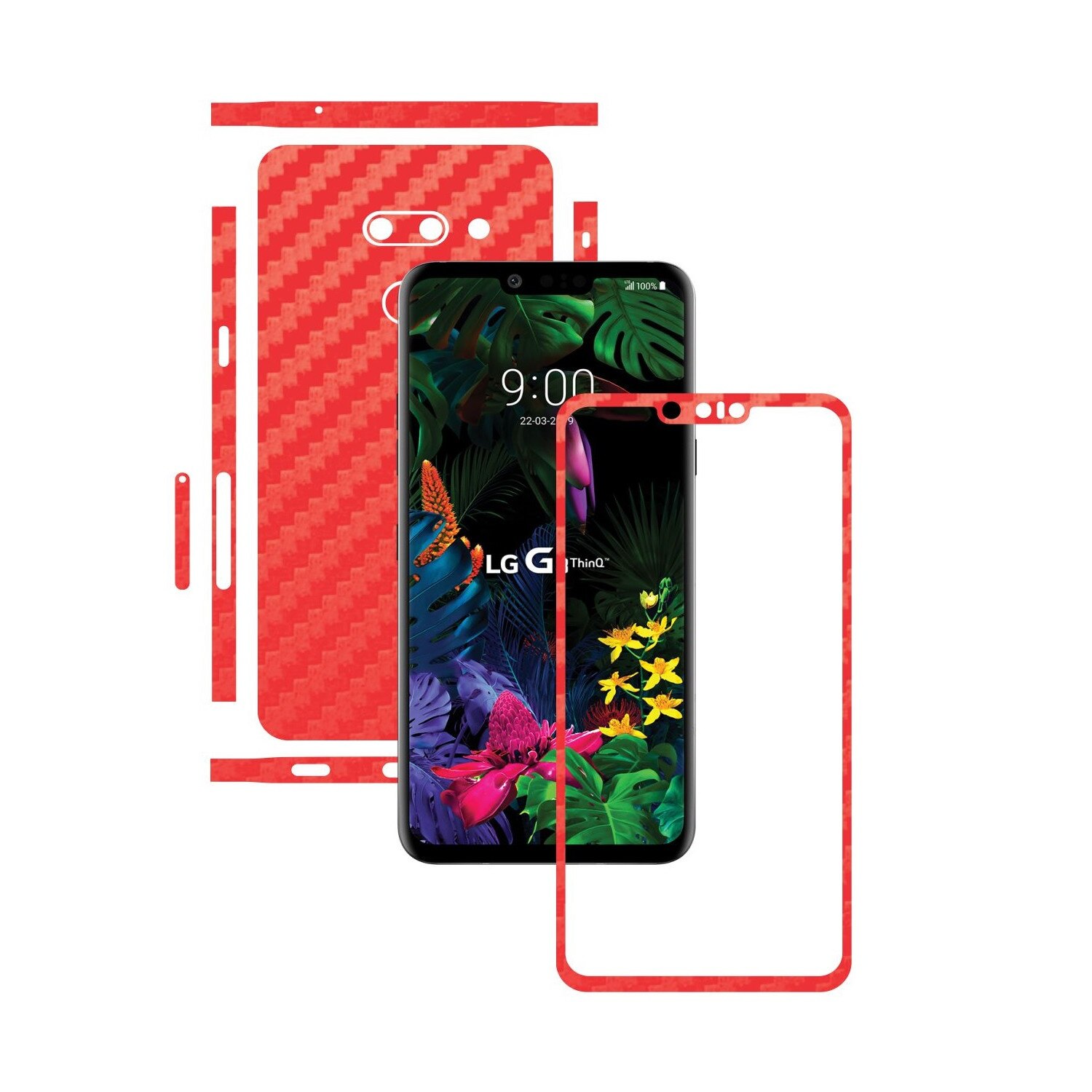 Folie Protectie Carbon Skinz pentru LG G8 ThinQ - Carbon Rosu Split Cut, Skin Adeziv Full Body Cover pentru Rama Ecran, Carcasa Spate si Laterale