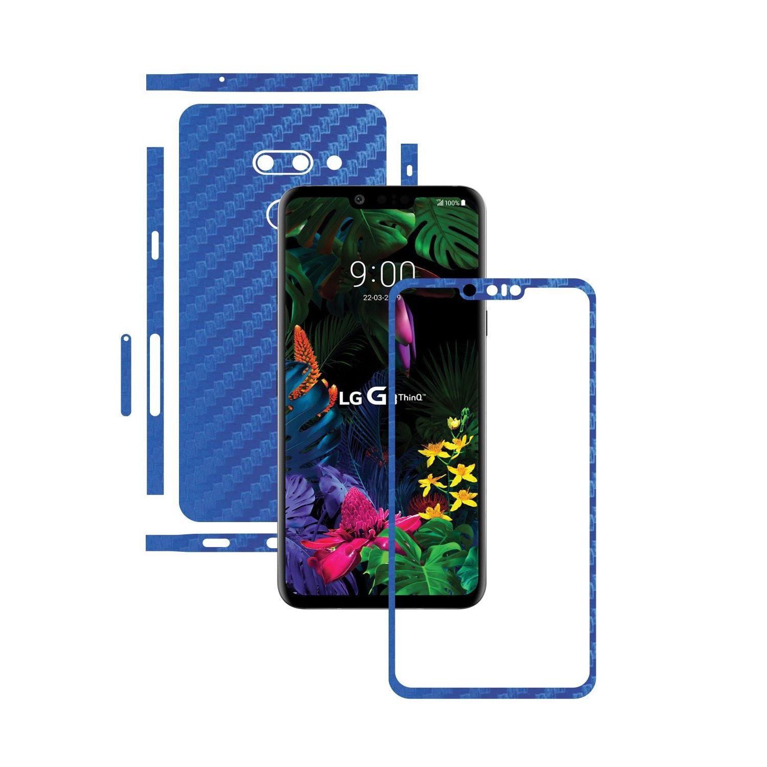 Folie Protectie Carbon Skinz pentru LG G8 ThinQ - Carbon Albastru Split Cut, Skin Adeziv Full Body Cover pentru Rama Ecran, Carcasa Spate si Laterale