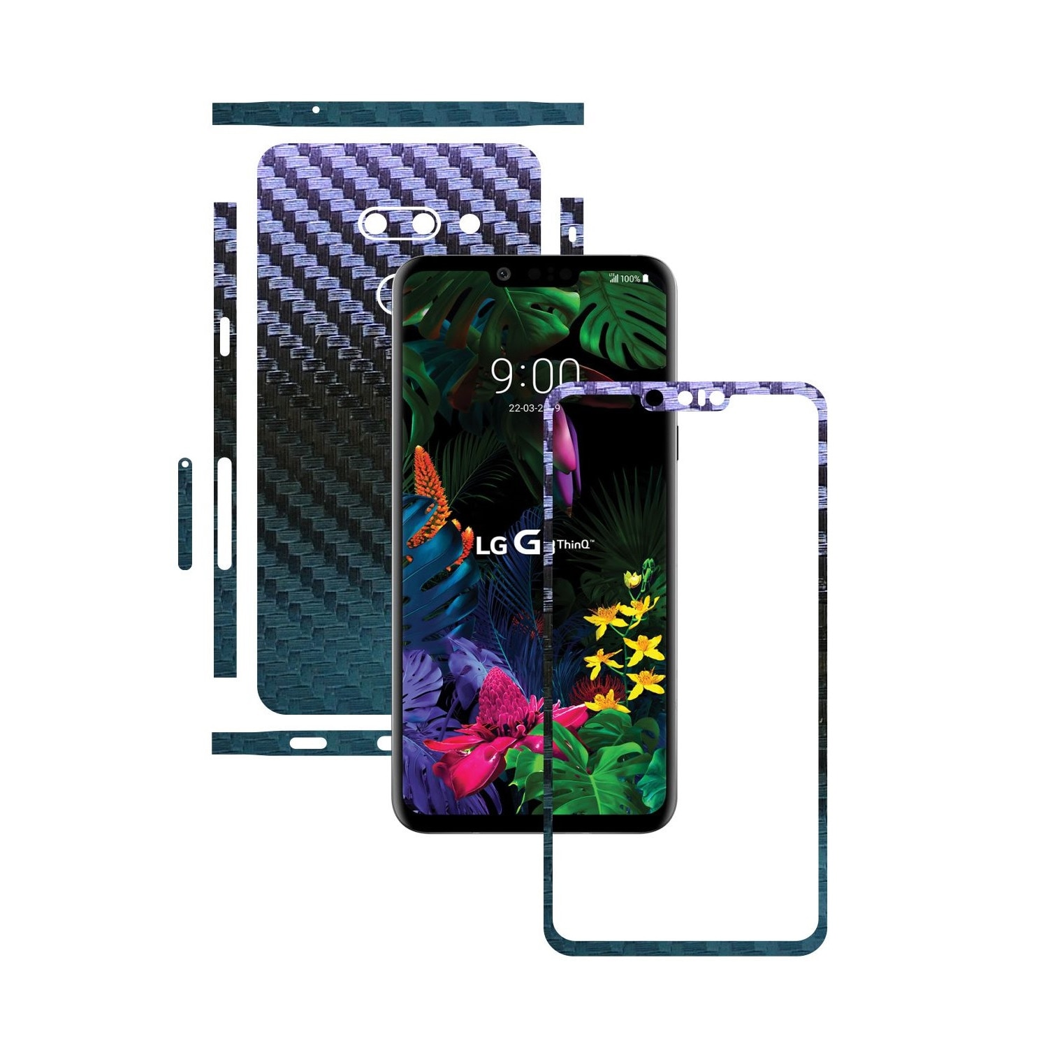 Folie Protectie Carbon Skinz pentru LG G8 ThinQ - Carbon Cameleon Split Cut, Skin Adeziv Full Body Cover pentru Rama Ecran, Carcasa Spate si Laterale