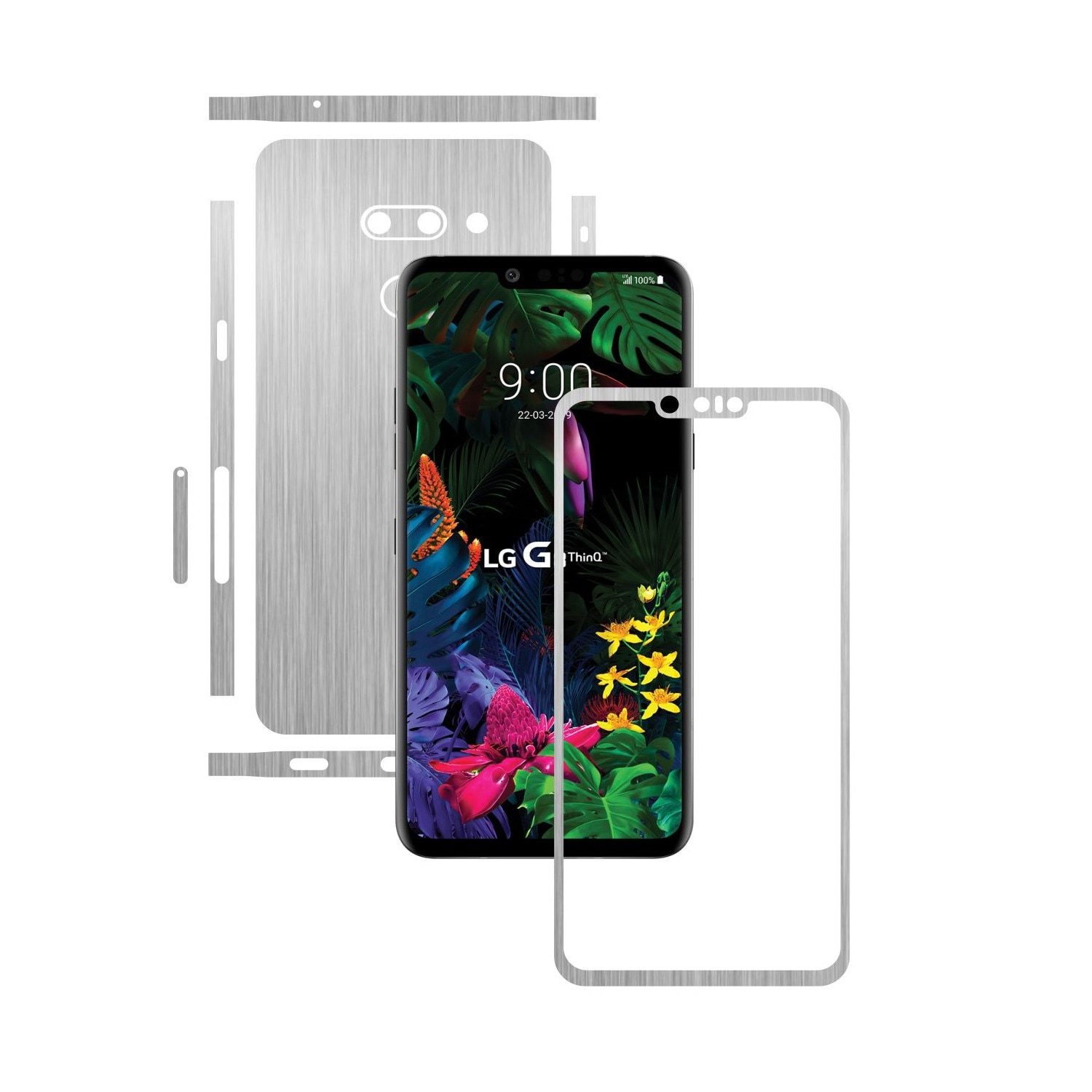Folie Protectie Carbon Skinz pentru LG G8 ThinQ - Brushed Argintiu Split Cut, Skin Adeziv Full Body Cover pentru Rama Ecran, Carcasa Spate si Laterale