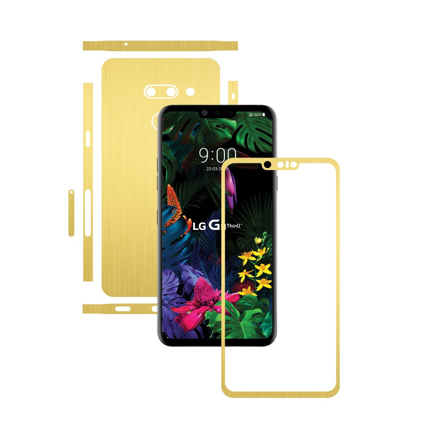 Folie Protectie Carbon Skinz pentru LG G8 ThinQ - Brushed Auriu Split Cut, Skin Adeziv Full Body Cover pentru Rama Ecran, Carcasa Spate si Laterale