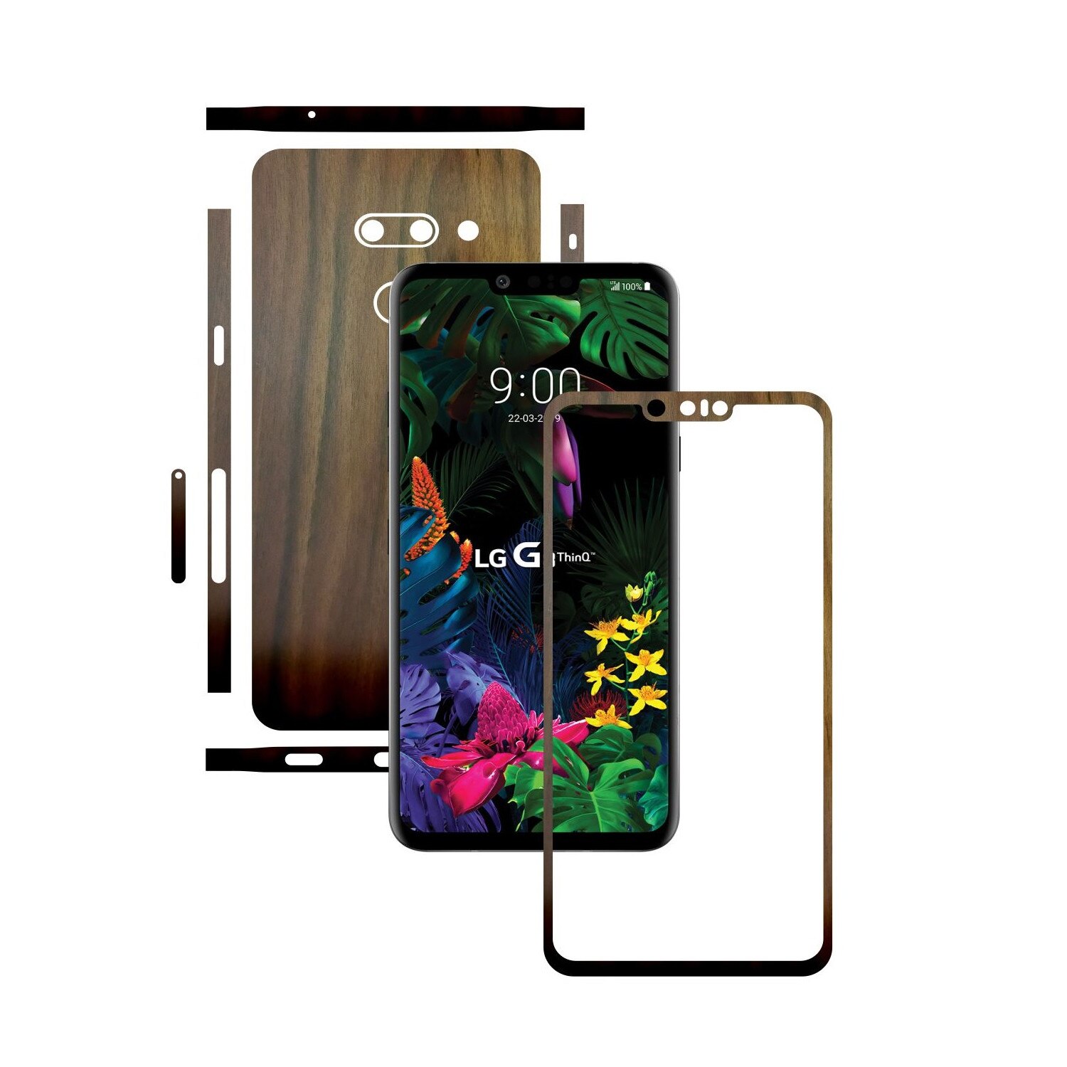 Folie Protectie Carbon Skinz pentru LG G8 ThinQ - Lemn Nuc Split Cut, Skin Adeziv Full Body Cover pentru Rama Ecran, Carcasa Spate si Laterale