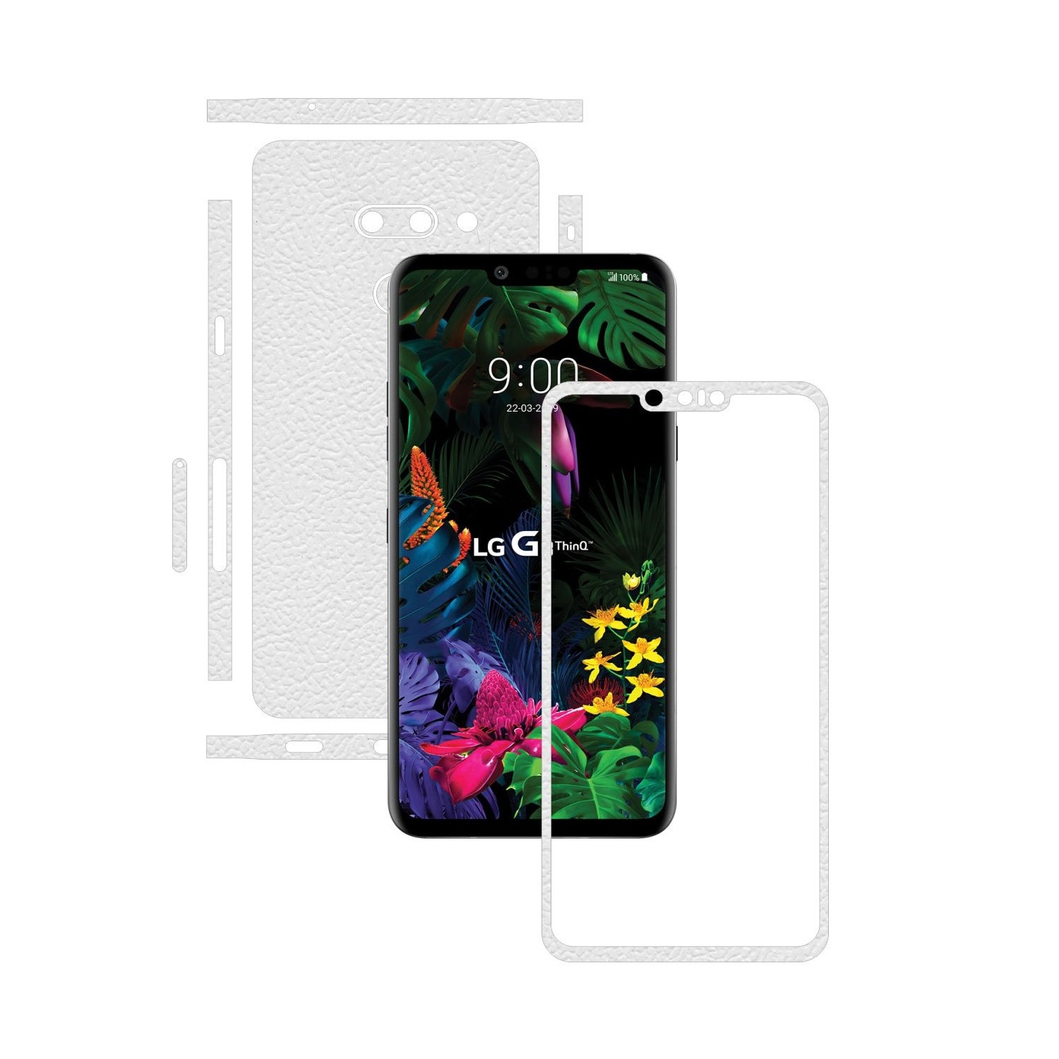 Folie Protectie Carbon Skinz pentru LG G8 ThinQ - Piele Alba Split Cut, Skin Adeziv Full Body Cover pentru Rama Ecran, Carcasa Spate si Laterale