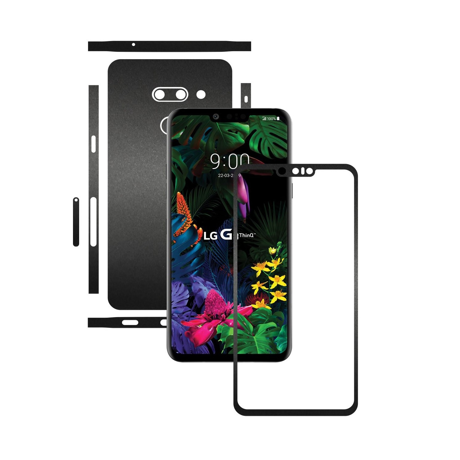 Folie Protectie Carbon Skinz pentru LG G8 ThinQ - Negru Mat Split Cut, Skin Adeziv Full Body Cover pentru Rama Ecran, Carcasa Spate si Laterale