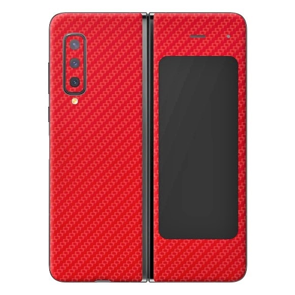 Folie Protectie Carbon Skinz pentru Samsung Galaxy Fold - Carbon Rosu, Skin Adeziv Full Body Cover pentru Carcasa