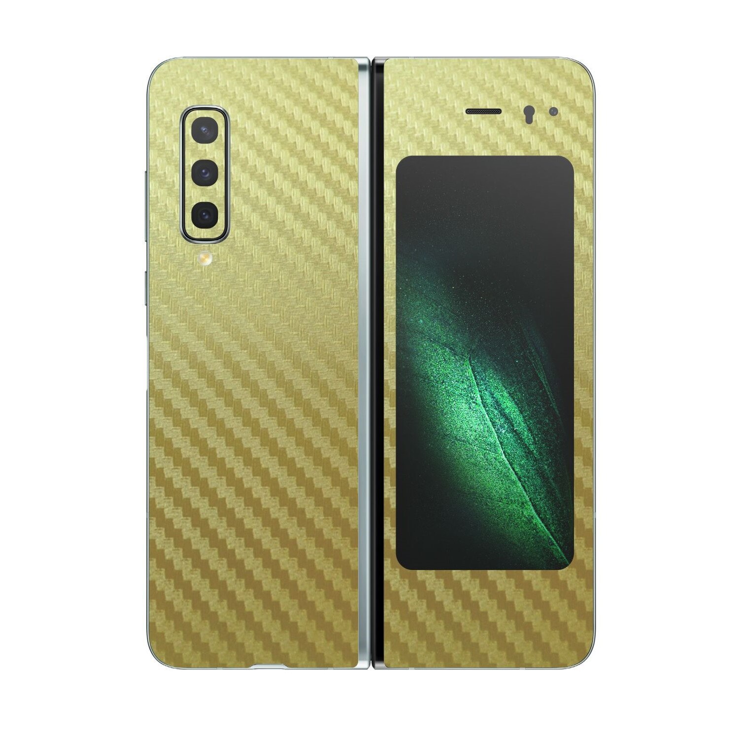 Folie Protectie Carbon Skinz pentru Samsung Galaxy Fold - Carbon Auriu, Skin Adeziv Full Body Cover pentru Carcasa