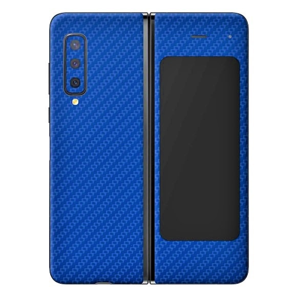 Folie Protectie Carbon Skinz pentru Samsung Galaxy Fold - Carbon Albastru, Skin Adeziv Full Body Cover pentru Carcasa