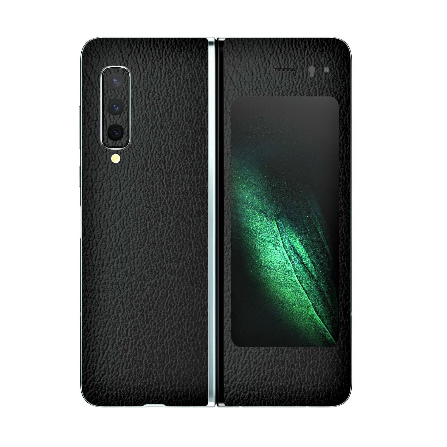 Folie Protectie Carbon Skinz pentru Samsung Galaxy Fold - Piele Neagra, Skin Adeziv Full Body Cover pentru Carcasa