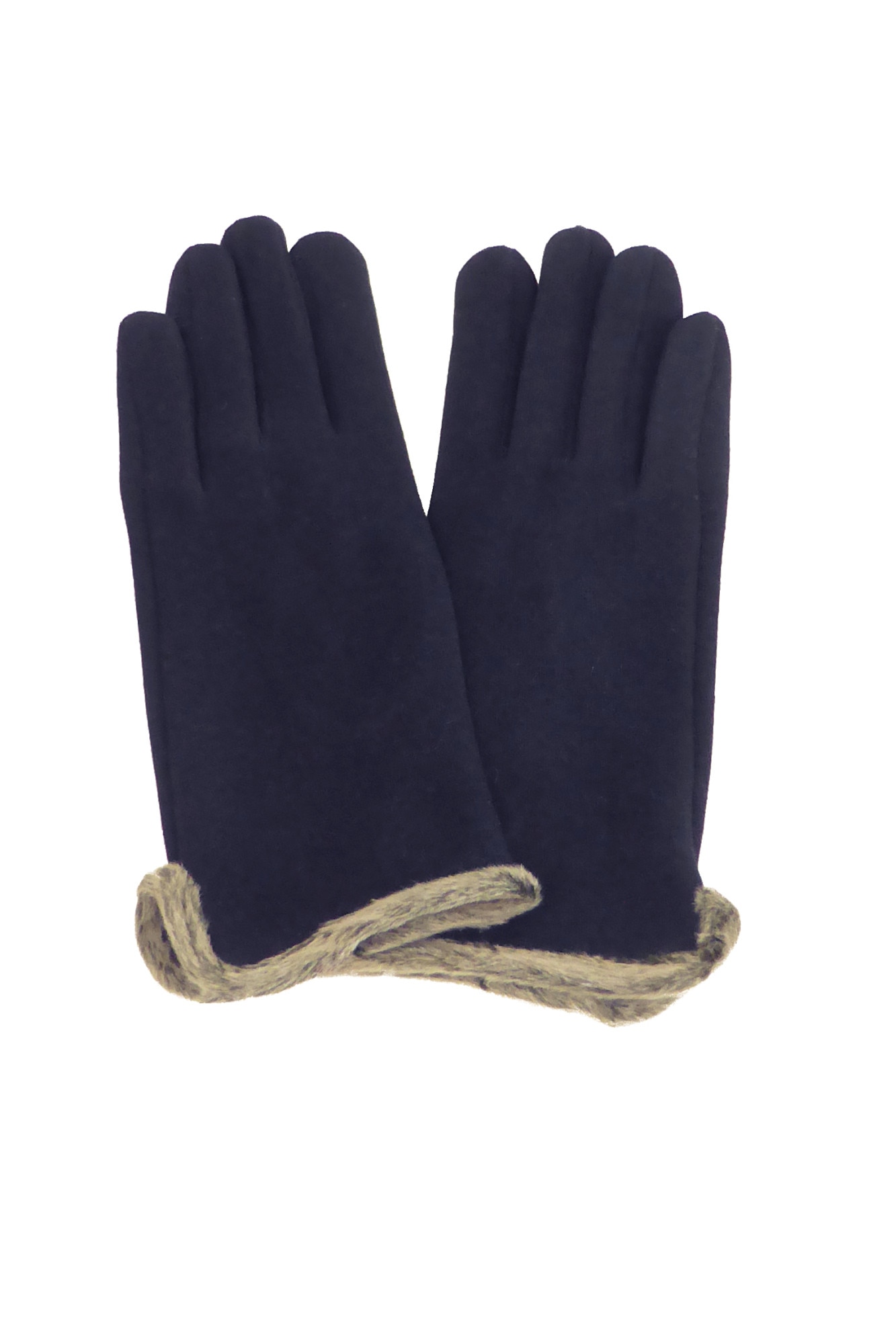 Manusi dama, Univers Fashion, din material textil cu aplicatie de blana sintetica la margine, cu functie pentru Touchscreen Telefon, albastru, S-M