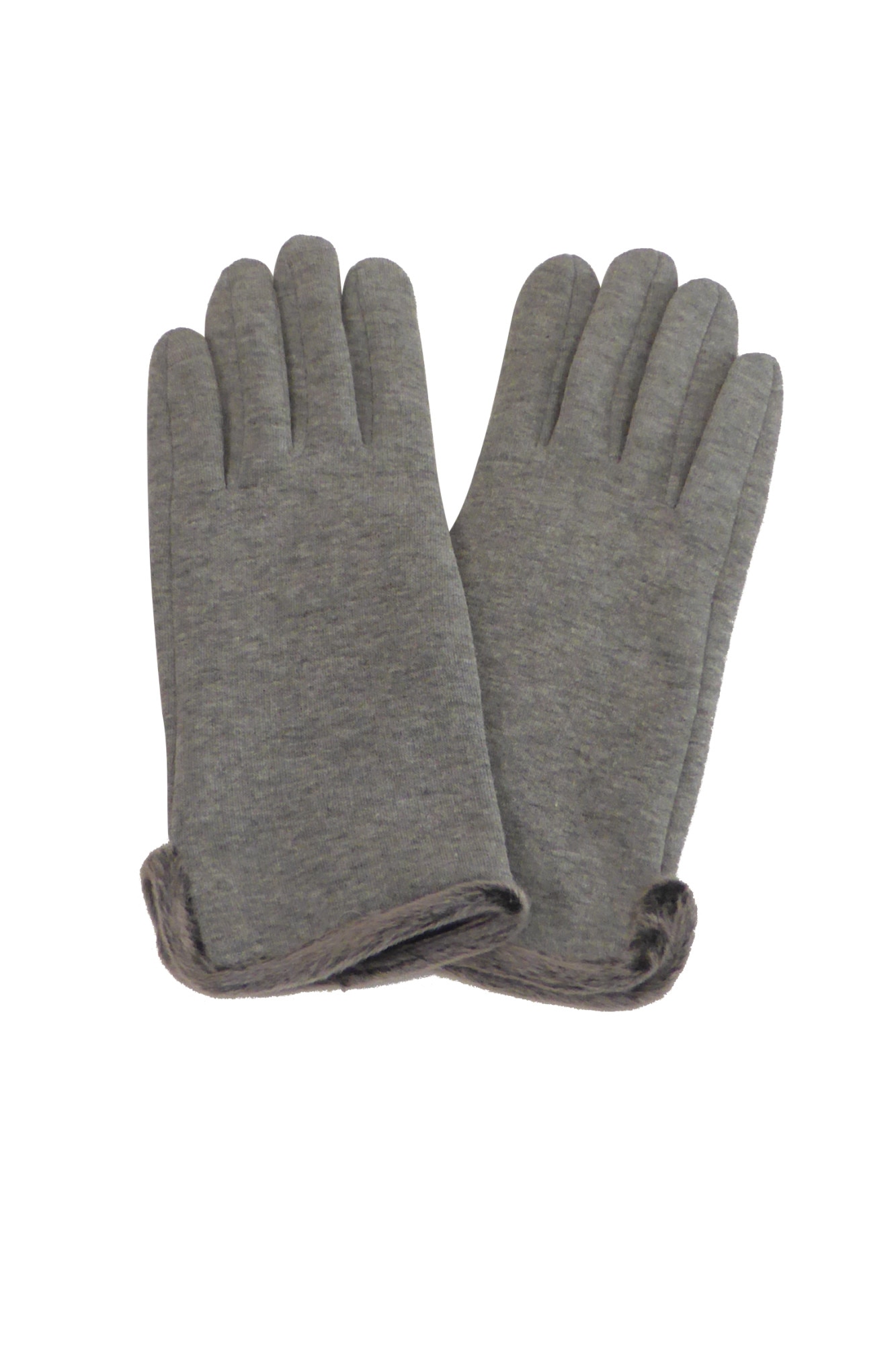 Manusi dama, Univers Fashion, din material textil cu aplicatie de blana sintetica la margine, cu functie pentru Touchscreen Telefon, gri deschis, S-M