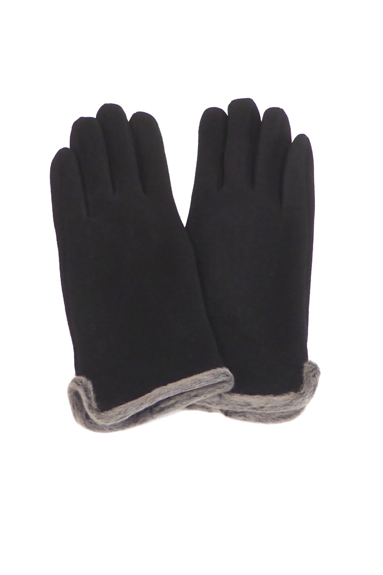 Manusi dama, Univers Fashion, din material textil cu aplicatie de blana sintetica la margine, cu functie pentru Touchscreen Telefon, negru, S-M