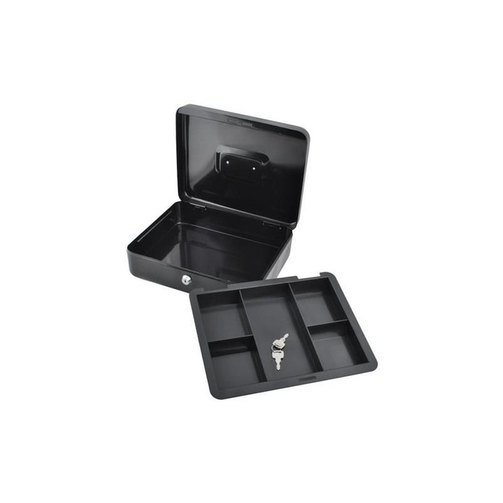 Метална кутия за спестяване на пари, брава с ключ, черен цвят, 30x24x9 см