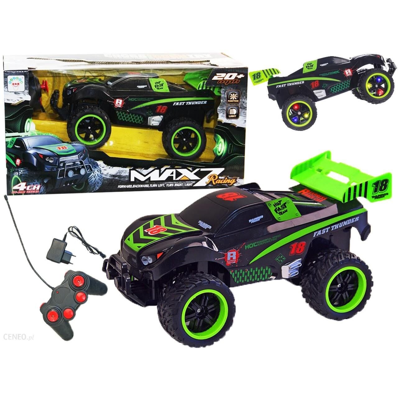 Masinuta Cu Telecomanda si Suspensii OFFROAD RACING FORCE , Dimensiune 30 x 15 x 17 cm , Scara 1:12, Reglarea directiei rotilor, Jante iluminate, Telecomanda Usor de Folosit, Viteza Maxima 15 km/h, Culoare NEGRU-VERDE