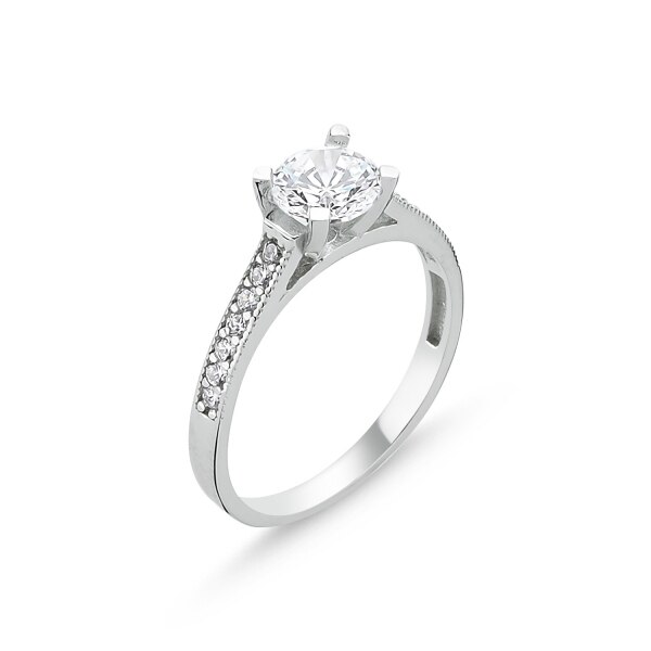 Inel argint Solitaire cu zirconii albe placat cu rodiu - ITU0223 13617