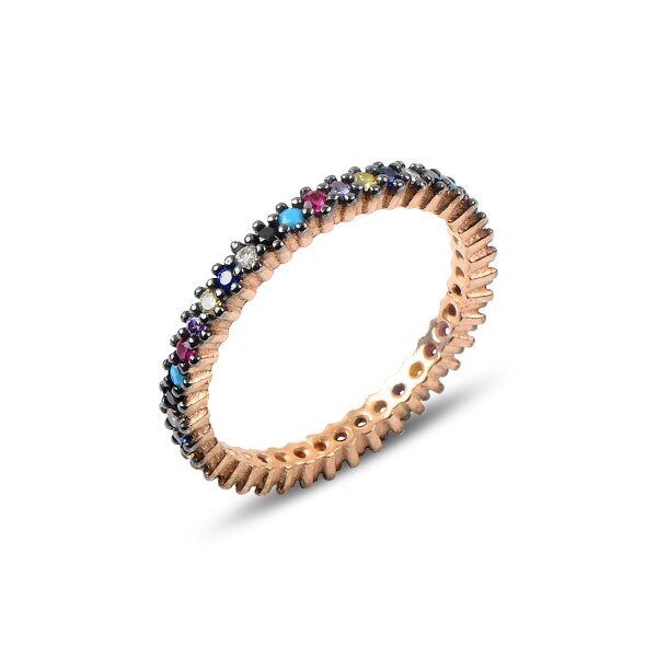 Inel argint Eternity cu zirconii multicolore, placat cu aur roz - ITU0230 13634