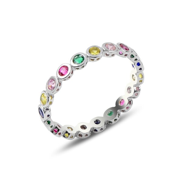 Inel argint Eternity cu zirconii multicolore 2 mm, placat cu rodiu - ITU0231 13637