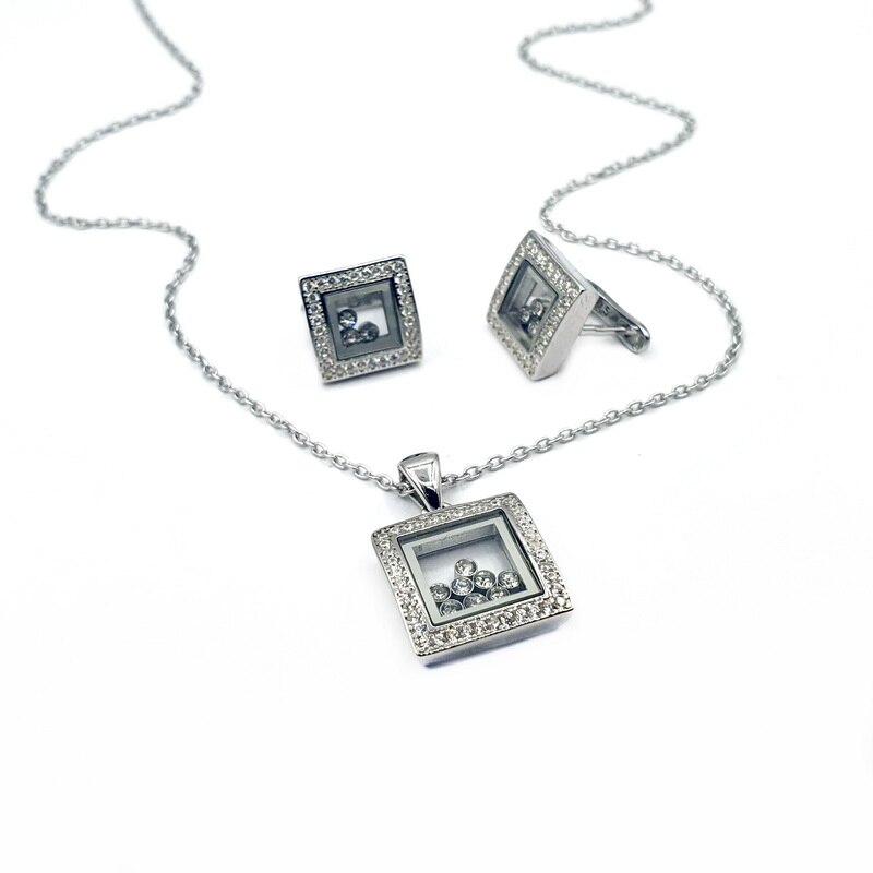 Set Cercei Si Lantisor Cu Pandantiv Din Argint 925, Cu Cristale