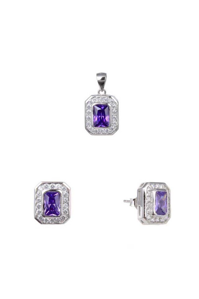 Set argint 925 cercei si pandant Deep Purple 11 mm Bijouxmania