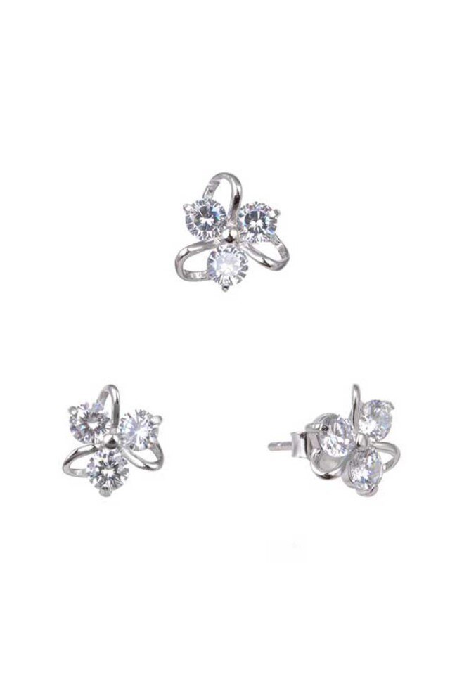 Set argint 925 cercei si pandant White Flower 8 mm Bijouxmania