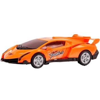 Masina cu baterii, functie bump and go, muzica si lumini, portocalie, varsta 3+ Masina cu baterii, functie bump and go, muzica si lumini, portocalie, varsta 3+