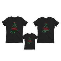 Set tricouri familie, “Craciun Fericit”, Negru, Bumbac, XS-XL