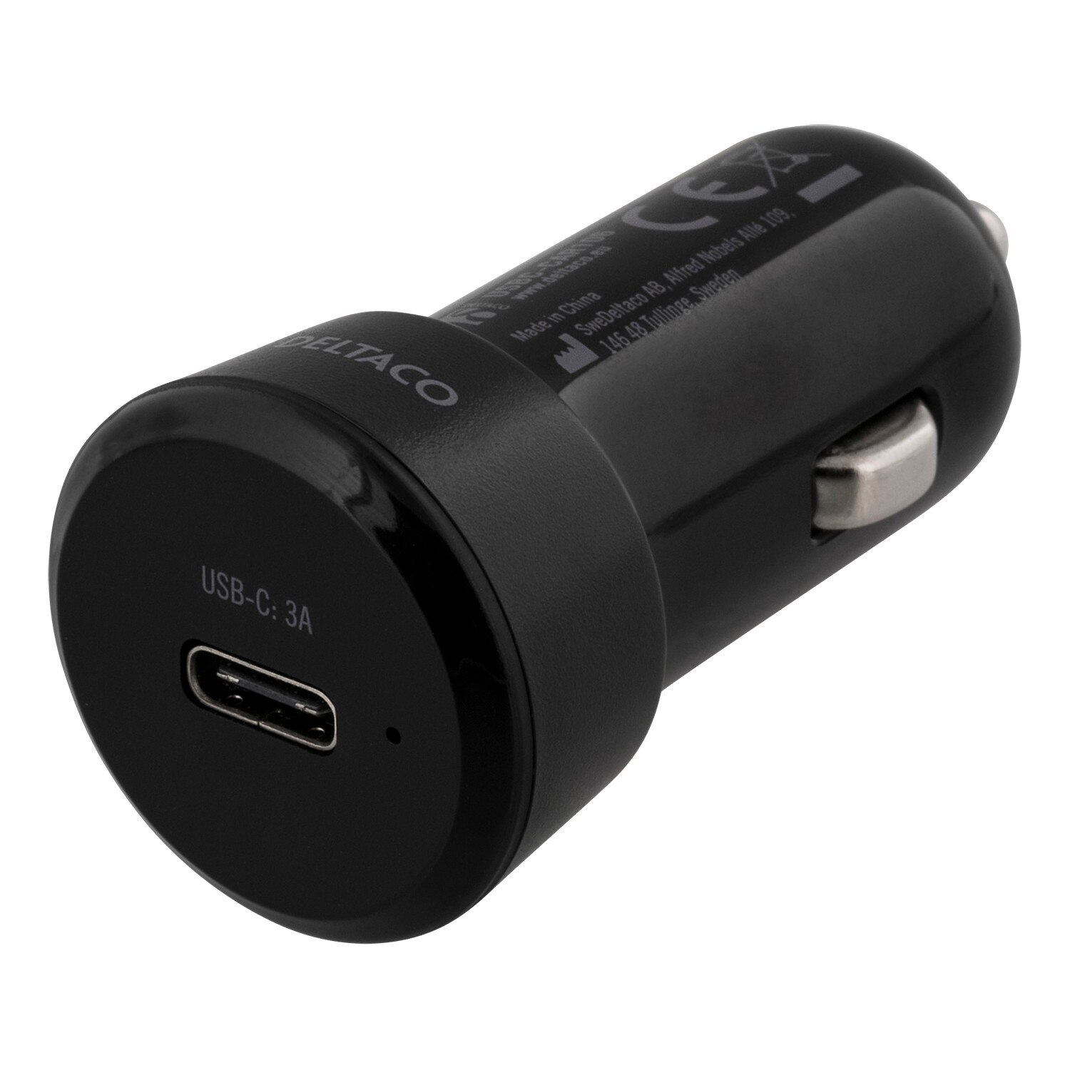 Incarcator auto fast charge DELTACO, USB-C, intrare DC 10-30V, iesire 5V 3A 15W, negru