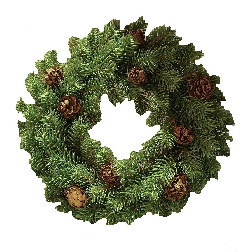 Coronita de Craciun din brad natural, cu funda rosie , 40 cm