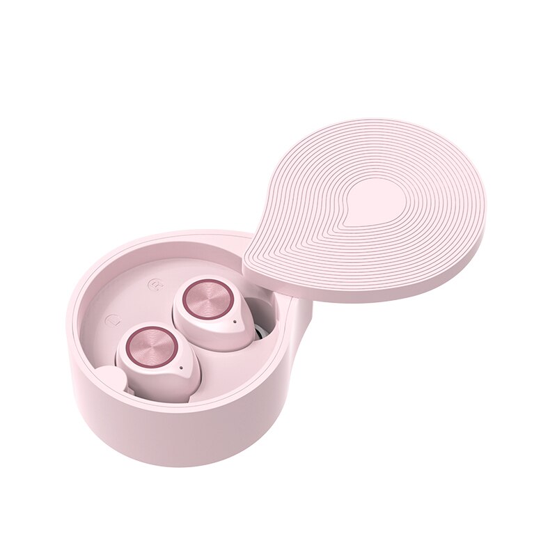 Casti wireless TW70 TWS, bluetooth 5.0, stereo music, sport, sunet 3D, mini, in ureche, microfon, caseta de incarcare, roz