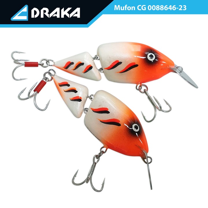 Wobbler, Draka, "Mufon" CG, 10 cm. -4 m, lama metalica, Alb/Portocaliu