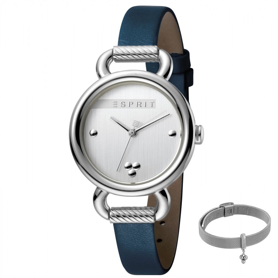 Set cadou, ceas de dama plus bratara, Esprit ES1L023L0015, cu bratara din piele, Albastru