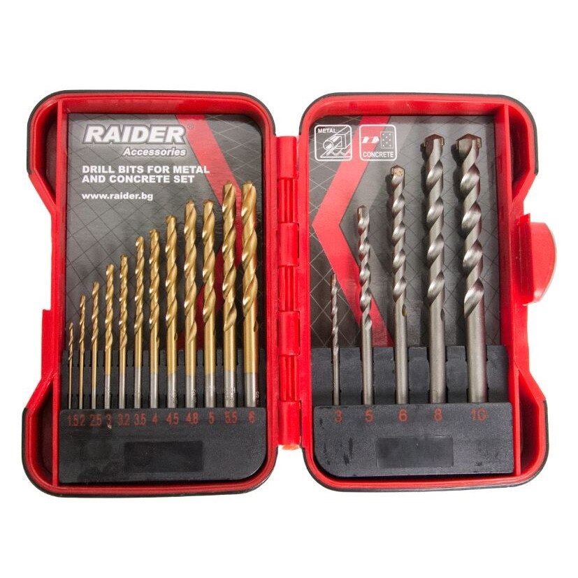 Set burghie pentru metal si zidarie Ø1.5-10mm 17 piese, Raider 157796