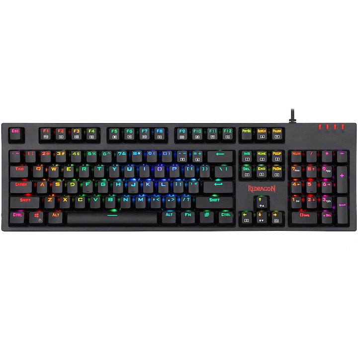 Tastatura gaming mecanica Redragon Amsa Pro, Blue Switch, Iluminare RGB, Negru