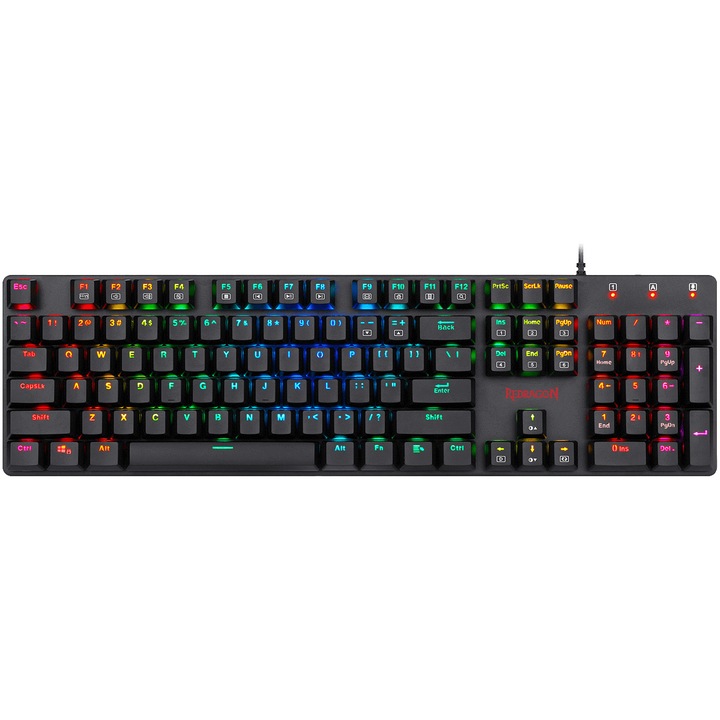 Tastatura gaming mecanica Redragon Shrapnel, Red Switch, Iluminare RGB, Negru