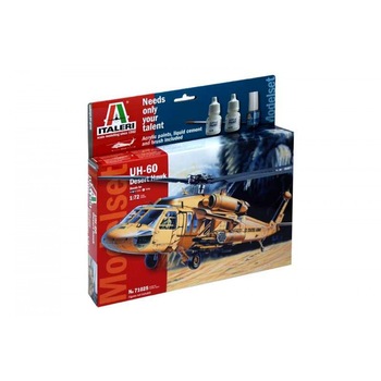 Kit de construit elicopter UH 60 DESERT HAWK 1:72 adeziv si culori incluse Kit de construit elicopter UH 60 DESERT HAWK 1:72 adeziv si culori incluse