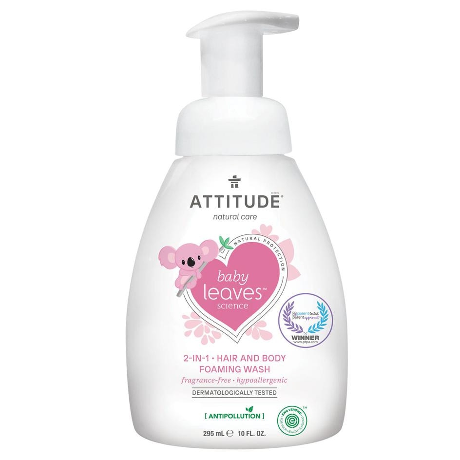 Spuma ecologica pentru par si corp, 2 in 1, fara miros, Attitude Baby Leaves, 295 ml
