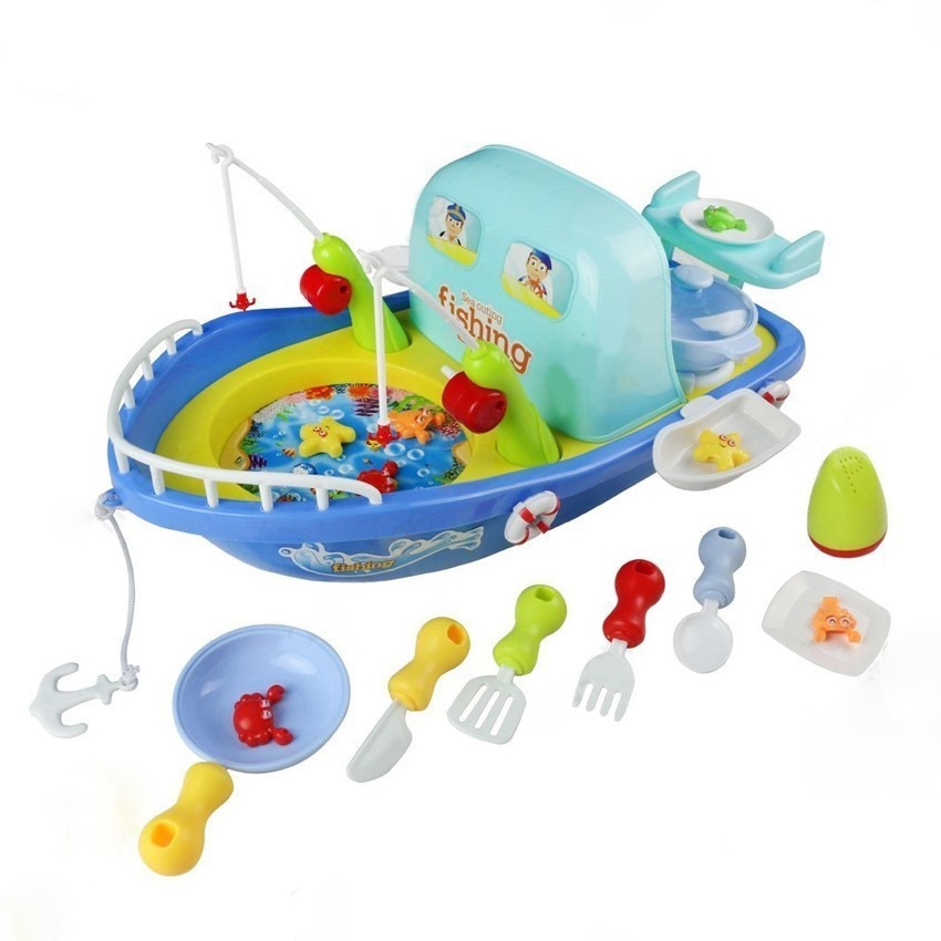Joc interactiv de pescuit cu barcuta, jucarie cu undite, pestisori, sunete si lumini, 88995