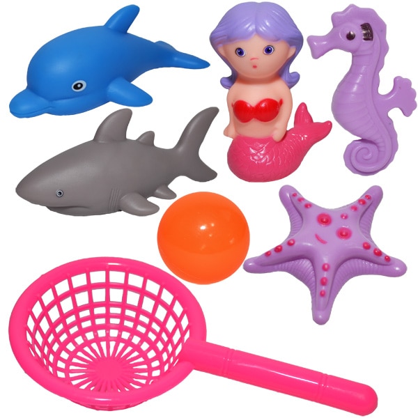 Set jucarii chitaitoare - doi delfini, o sirena si accesorii