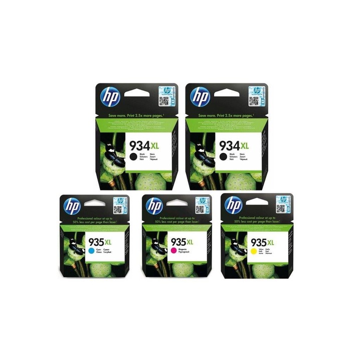 Pachet cartuse cerneala C2P23AE (934XL) negru x 2 C2P24AE (935XL) cyan C2P25AE (935XL) magenta C2P26AE (935XL) galben HP original 79.5ml 4475 pagini