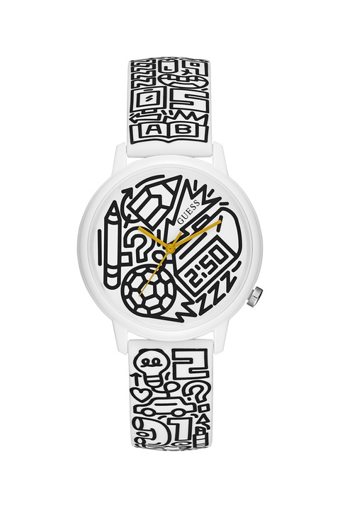 Guess, Uniszex karóra mintás számlappal, Fehér/Fekete