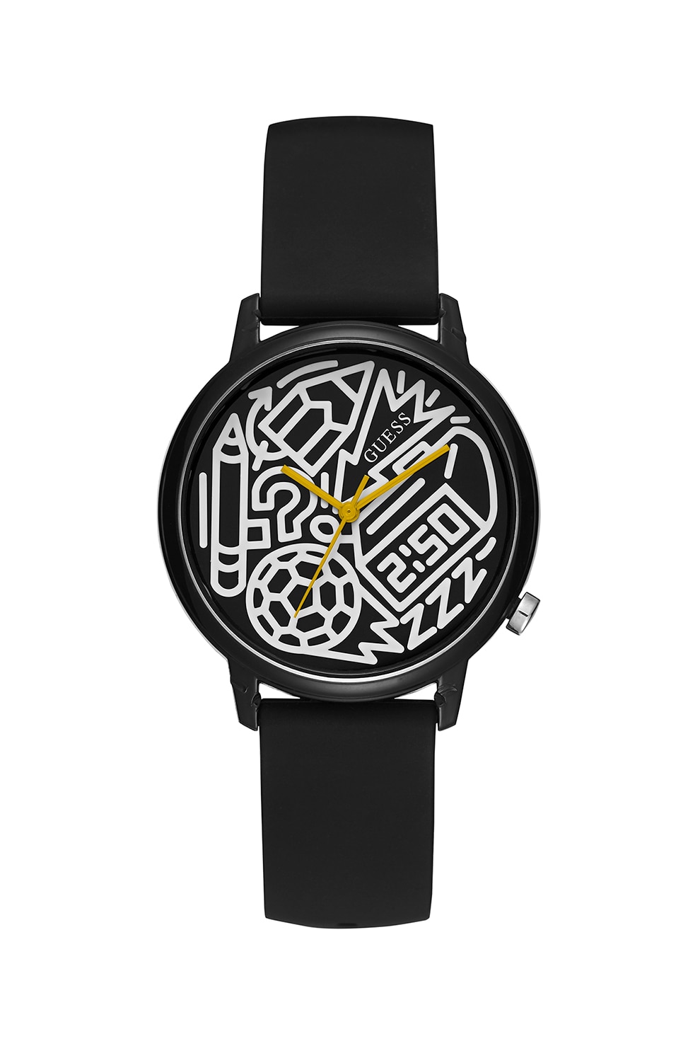 Guess, Ceas unisex cu cadran cu model grafic, Negru/Alb