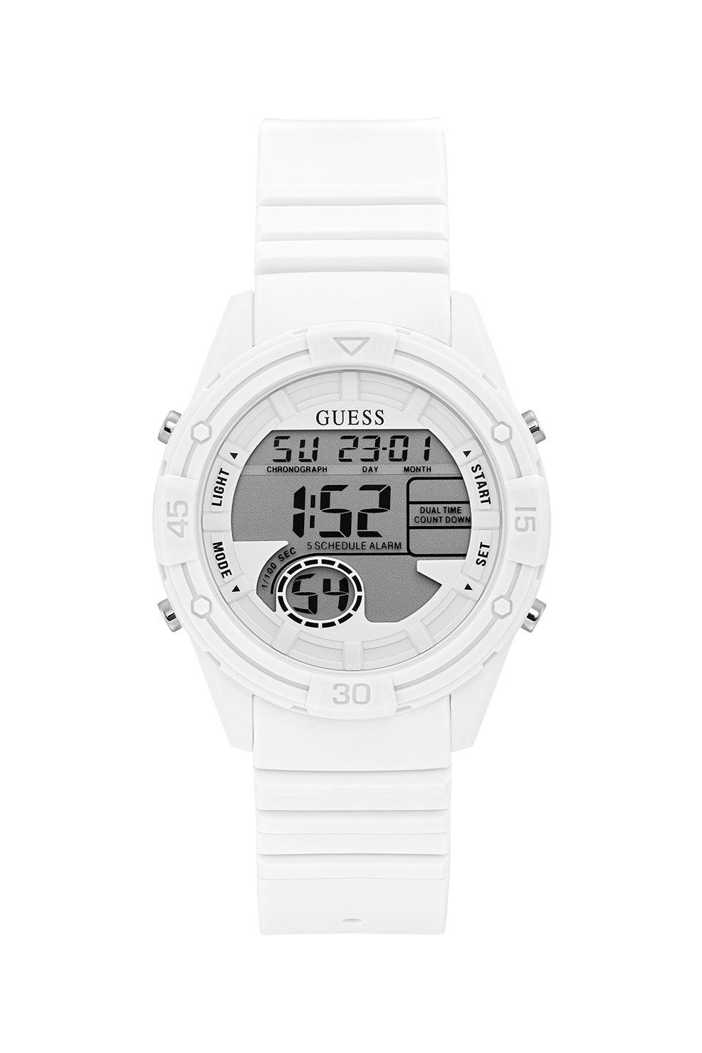 Guess, Ceas cronograf cu o curea de silicon, Alb
