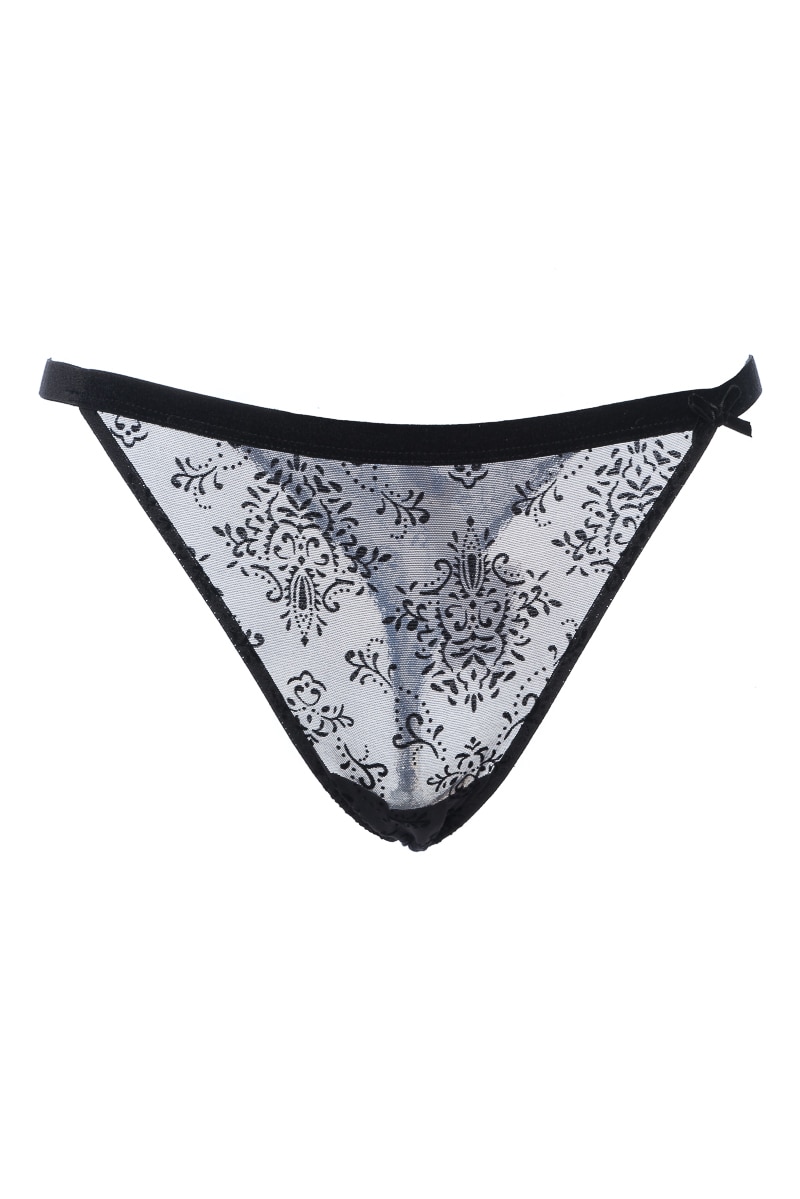 Chilot tanga din triplu voal si catifea, Intimamoda Velvet 6613, Negru