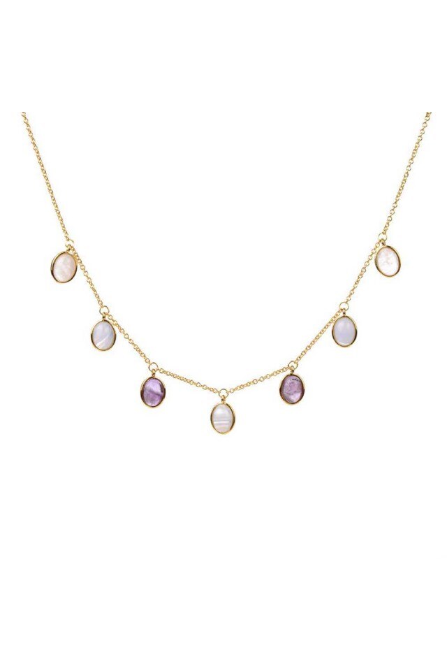 Lantisor pietre naturale de Ametist, Calcedonie si Cuart Roz 44 cm Bijouxmania