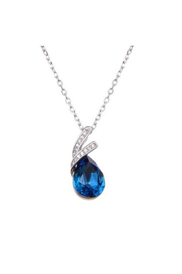 Lantisor argint 925 si Cristale Blue Teardrop 44 cm Bijouxmania