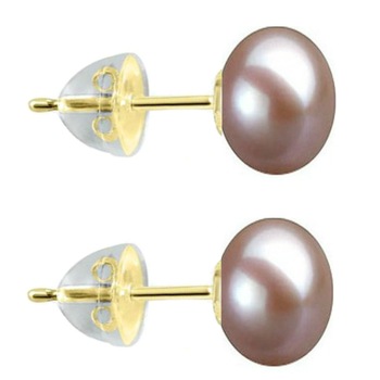 Cercei de Aur cu Perle Naturale Lavanda de 10 mm si Fluturasi de Aur in Silicon Cercei de Aur cu Perle Naturale Lavanda de 10 mm si Fluturasi de Aur in Silicon