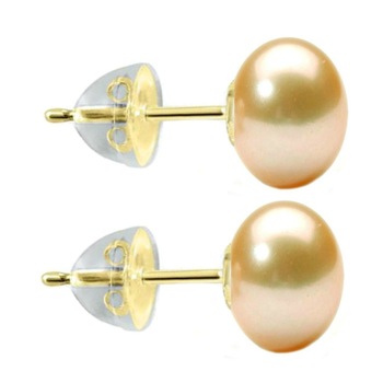 Cercei de Aur cu Perle Naturale Crem de 10 mm si Fluturasi de Aur in Silicon Cercei de Aur cu Perle Naturale Crem de 10 mm si Fluturasi de Aur in Silicon
