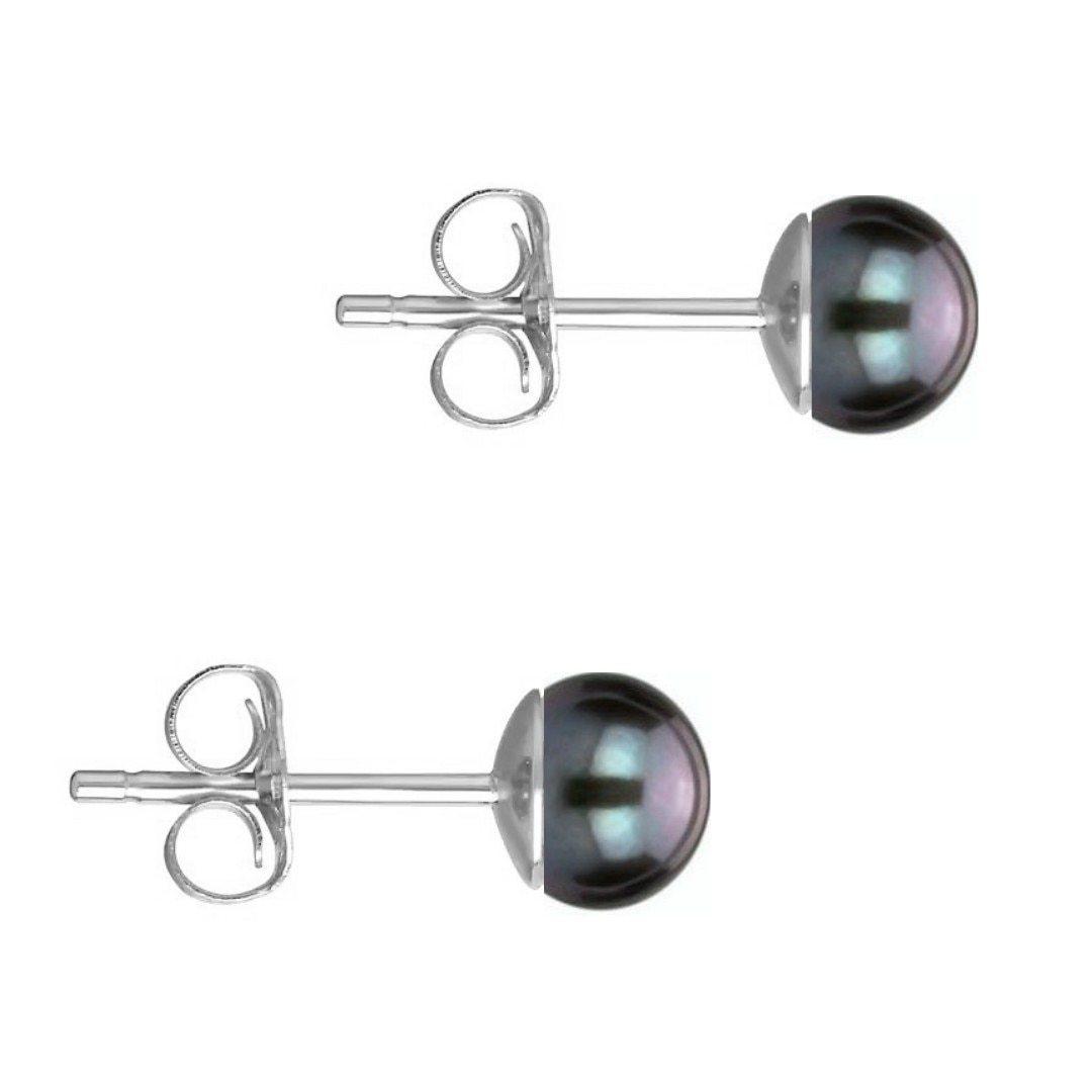 Cercei Aur Alb de 14 karate si Perle Naturale Negre de 4,5 mm