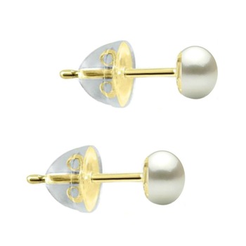 Cercei de Aur cu Perle Naturale Albe de 4,5 mm si Fluturasi de Aur in Silicon Cercei de Aur cu Perle Naturale Albe de 4,5 mm si Fluturasi de Aur in Silicon